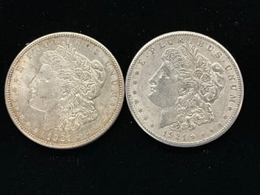 (2) 1921-S Morgan Silver Dollars