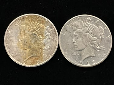 Lot of (2) 1923-S Silver Peace Dollars