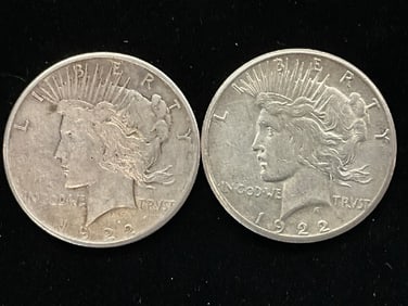 Lot of (2) 1922-S Silver Peace Dollars