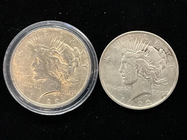 Lot of (2) 1922-P Silver Peace Dollars