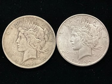 Lot of (2) 1922-P Silver Peace Dollars