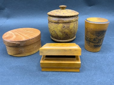 (4) Hand Carved Wood Snuff Boxes