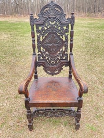 19th Century Hand Carved Carved Throne Chair