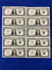 Lot of (10) Consecutive Crisp Uncirculated 1957B US $1 Silver Certificates