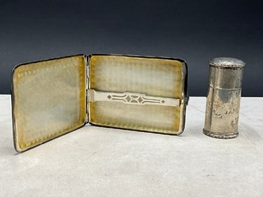Sterling Silver Art Deco Cigarette Case with Sterling Canister