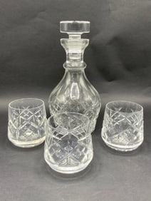 Signed Waterford Crystal Decanter w/ (3) Whiskey Glasses