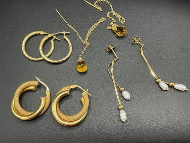 Estate Compiled 14K Yellow Gold Earrings Lot