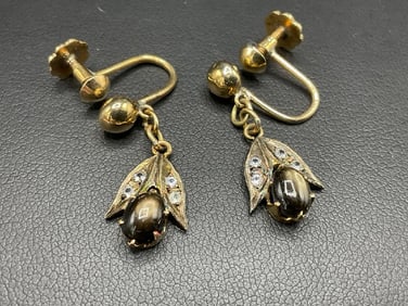 18K Cat's Eye and Diamond Screwback Earrings