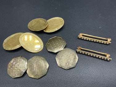 Estate Compiled Gold Cufflinks and Pins