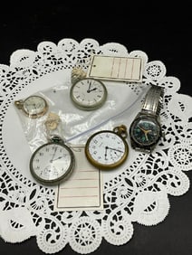 Five (5) Piece Estate Pocket Watches and Wristwatch
