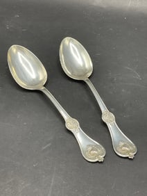 Antique Two (2) Large Sanborn & Co. Pure Coin Silver Spoons