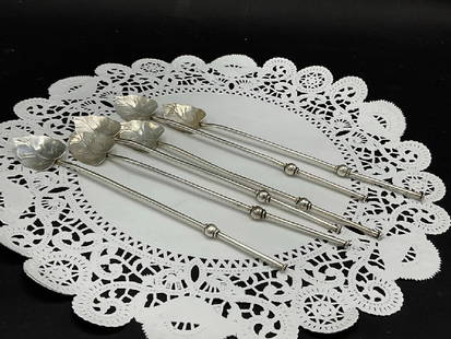 Six (6) Mexican Taxco Sterling Silver Ice Tea Spoons: Six (6) Mexican Taxco Sterling Silver Ice Tea Spoons. Dimensions: 7 1/2" length. Total weight: 47 grams.