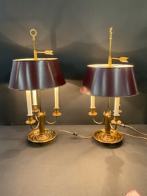 Brass French Empire Style (3) Arm Bouillotte Lamps