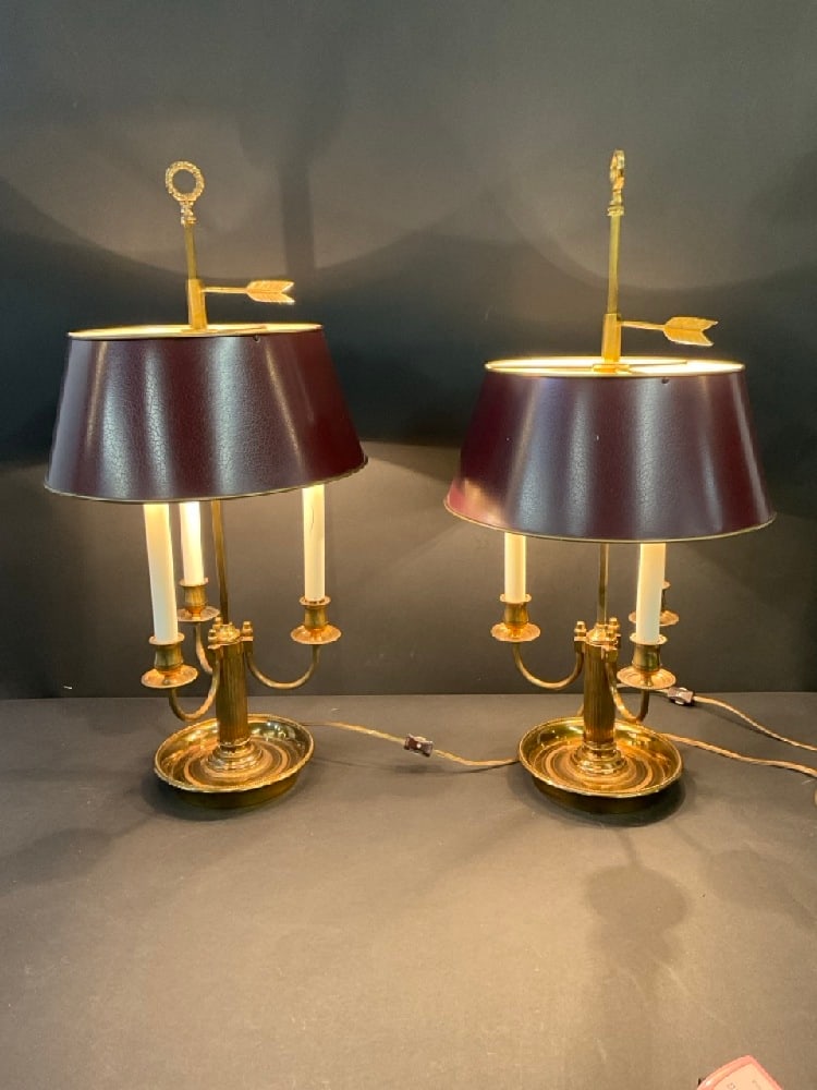 Brass French Empire Style (3) Arm Bouillotte Lamps (1 of 6)