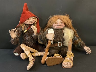 Interesting Vintage Wooden/Clay Elves or Troll Dolls