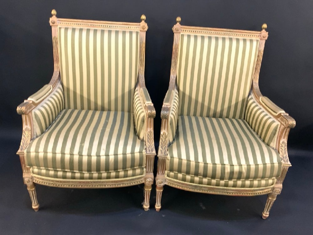 French Louis XV Style Upholstered Chairs: French Louis XV Style Upholstered Chairs.Dimensions 41.5” H x 28” W x 25”DPlease see photograph preview