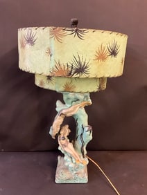 Vintage Joe Wallis MCM Aquatic Theme Chalk Ware Table Lamp
