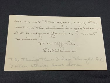 IMPORTANT DOCUMENTED Emily Dickinson (1830-1886) Original Signed Note to Elizabeth Dickerman