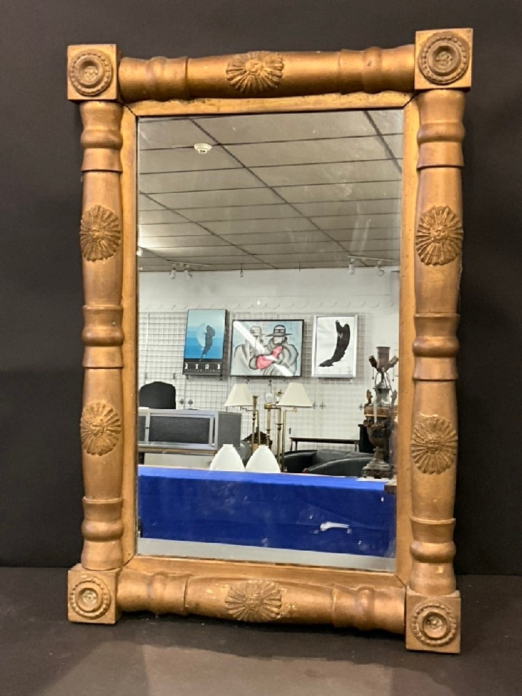 Antique Federal Reverse Painting Glass Gold Gilt Mirror (1 of 3)