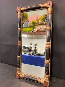 Antique Federal Reverse Painting Glass Gold Gilt Mirror