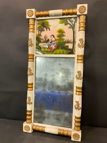 Antique Federal Reverse Painting Glass Gold Gilt Mirror