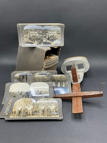 Antique Underwood & Underwood Stereoscope Viewer W/ a WWI Keystone View Company Stereograph