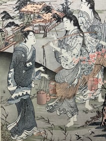 Kubo Shunman (1757-1820) Japanese Woodblock Print (1932) “Brine Maidens by the Tama River of