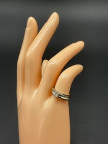 14K White Gold Diamond Engagement Ring with Wedding Band