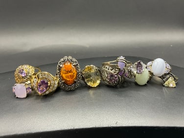 Estate Compiled Sterling Silver Gemstone Rings