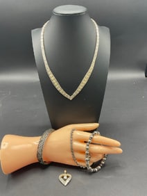 Sterling Silver Necklace, Bracelets, and Heart Pendant