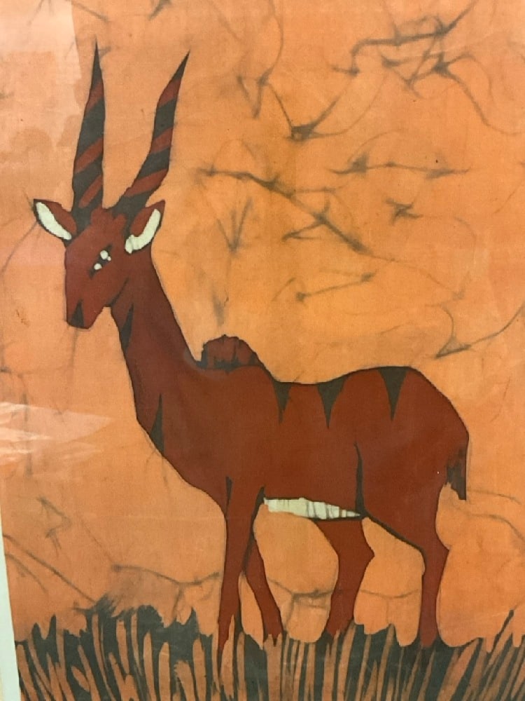 Vintage Hand Painted African Cloth Framed (1 of 3)