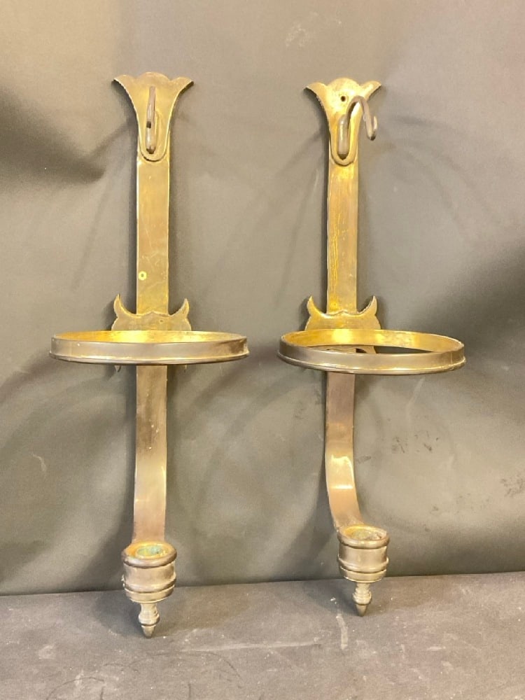 Antique Brass Candle Sconces: Antique Brass Candle Sconces.Dimensions 23” H x 7.5” W x 5” DPlease see photograph preview