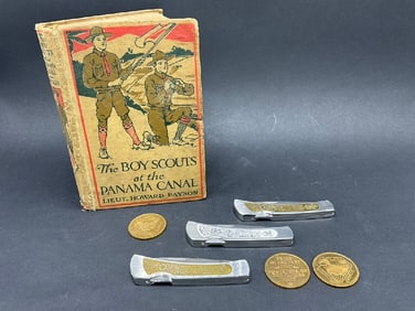 Three (3) Ulster Knife Co. (Schrade) Boy Scout Pocket Knives and Book