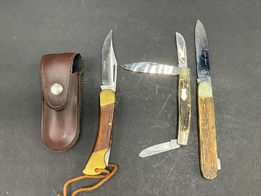 (3) Hoffritz, NY Hand Forged Folding Knives