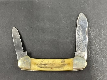George Wostenholm IXL Sheffield, England Bone Scrimshaw