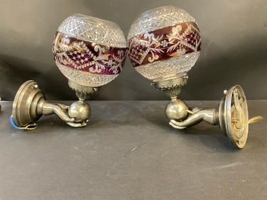 Quality Hand Holding Torch Wall Sconces with Cranberry Crystal Shades