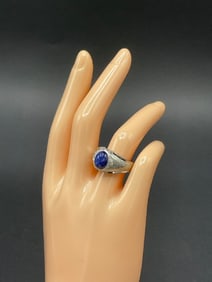 14K White Gold Star Sapphire Men's Ring