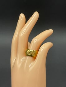 20K Yellow Gold Thick Wedding Band with Ornate Design
