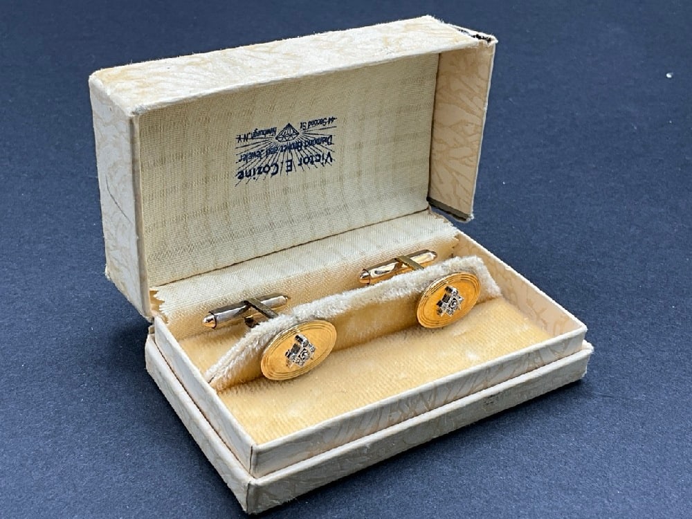 14K YG Diamond Masonic Cufflinks (1 of 4)