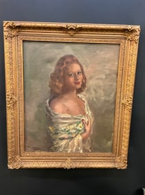 Alfonso Benavides 1940's Female Portrait Oil Painting