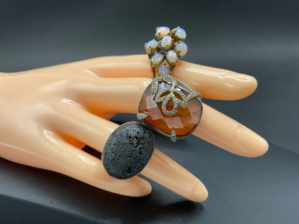 Three (3) Sterling Silver Vintage Rings w/ Opal, Lava and Agate (1 of 10)