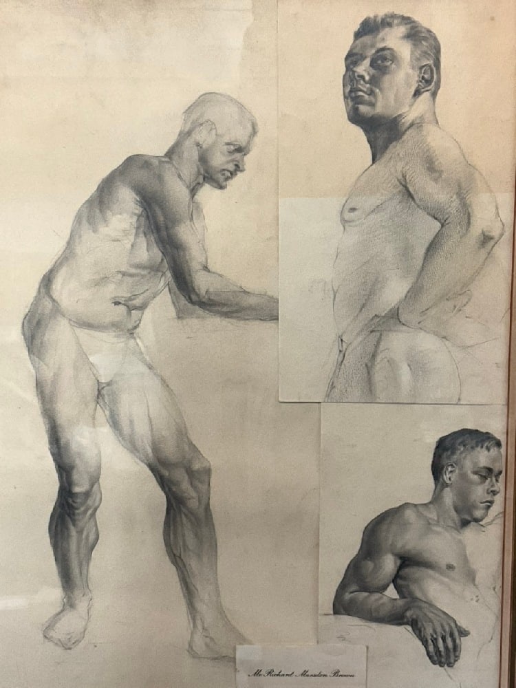 Richard Marsden Brown (1919-1964) Nude Pencil Drawings Male Physique: Richard Marsden Brown (1919-1964) Nude Pencil Drawings of Male Physique. Dimensions: 22 1/2” x 20”