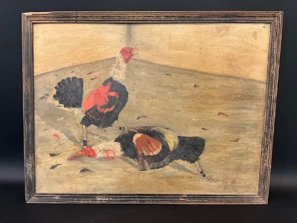 1920's Folk Art Fighting Cock Painting (1 of 4)
