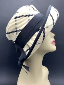 Ivory and Black Wool Hat with Black Ribbon