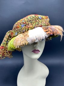 Mr.Sal Originals of New York  Pheasant Feathers Hat with Silk Scarf