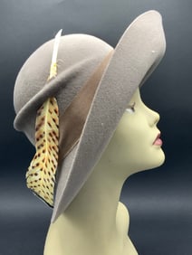 Frank Olive “Private Collection?? Saks Fifth Avenue Wool Felt Derby Hat with Pheasant Feather