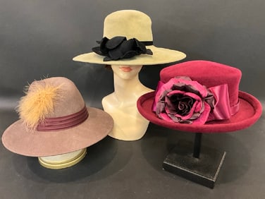 (3) Vintage Felted Wool Hats - Plaza Suite by Betmar, Fabini New York, Makins New York