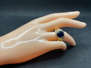 14K Men’s Gold Nugget Ring w/ Blue Stone