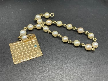14K Yellow Gold Pearl Bracelet September Calendar Charm