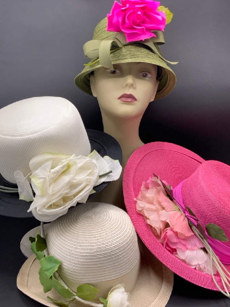 Vintage Designer Floral Spring Hats: Designer Floral Spring Hats Including: Kurt Jr.,Dachetta,and Gallant Lady Union Made USAGood Condition, Please See Photograph Preview Dimensions:7-7 1/2”D